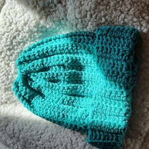 Aqua teal beanie cap hat New Handmade OOAK